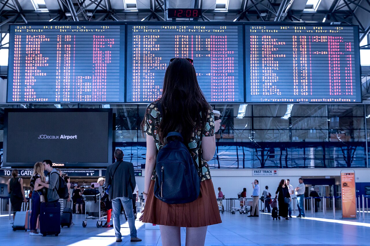 Traveler checking airport departures